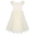 Girls Beige Sequin Embellished Tulle Dress, 1, hi-res