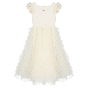 فستان تول متعدد الطبقات مزين بالترتر باللون البيج للبنات