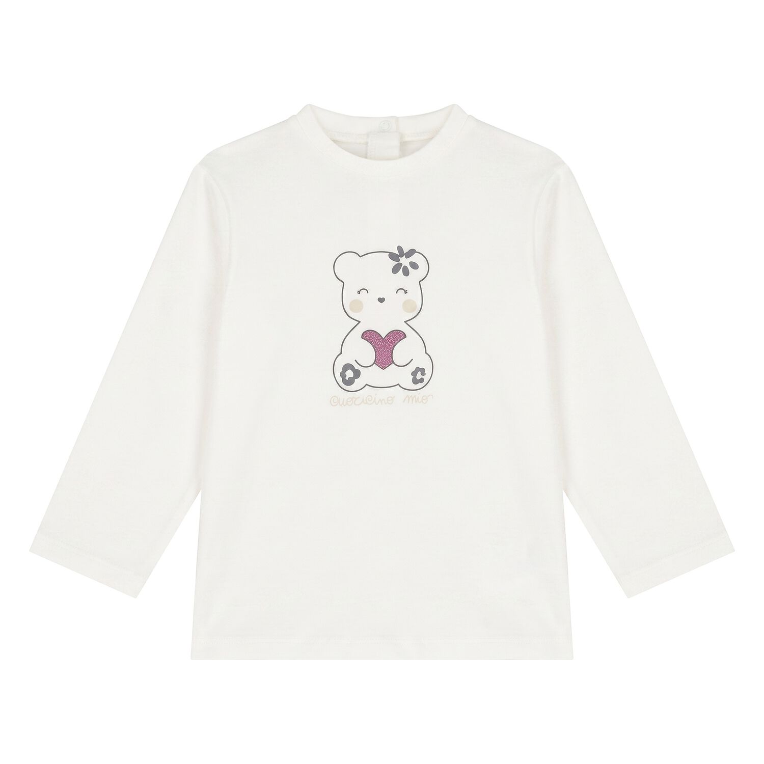 Younger Girls Ivory Teddy Bear Long Sleeve Top, 1, hi-res