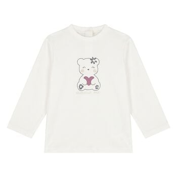 Younger Girls Ivory Teddy Bear Long Sleeve Top