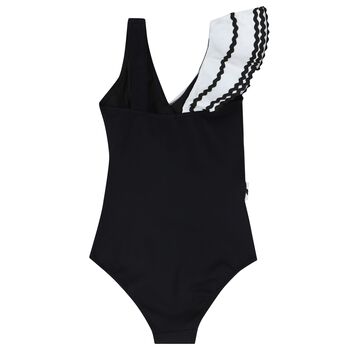 Girls White & Black Ruffled Swimsuit