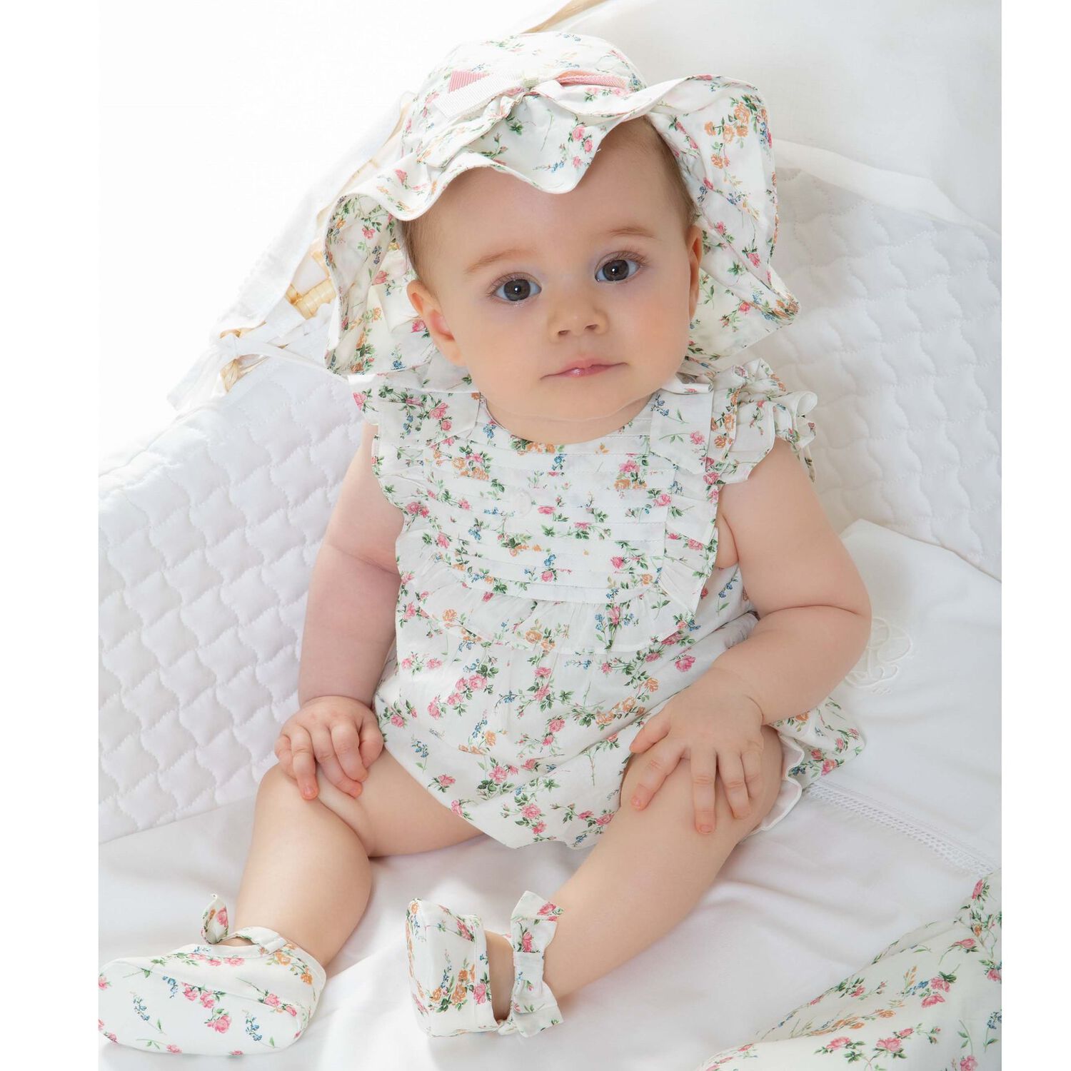 Baby Girls Ivory Liberty Print Floral Romper, 1, hi-res image number null