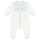 Baby Boys Ivory & Blue Embroidered Babygrow, 1, hi-res