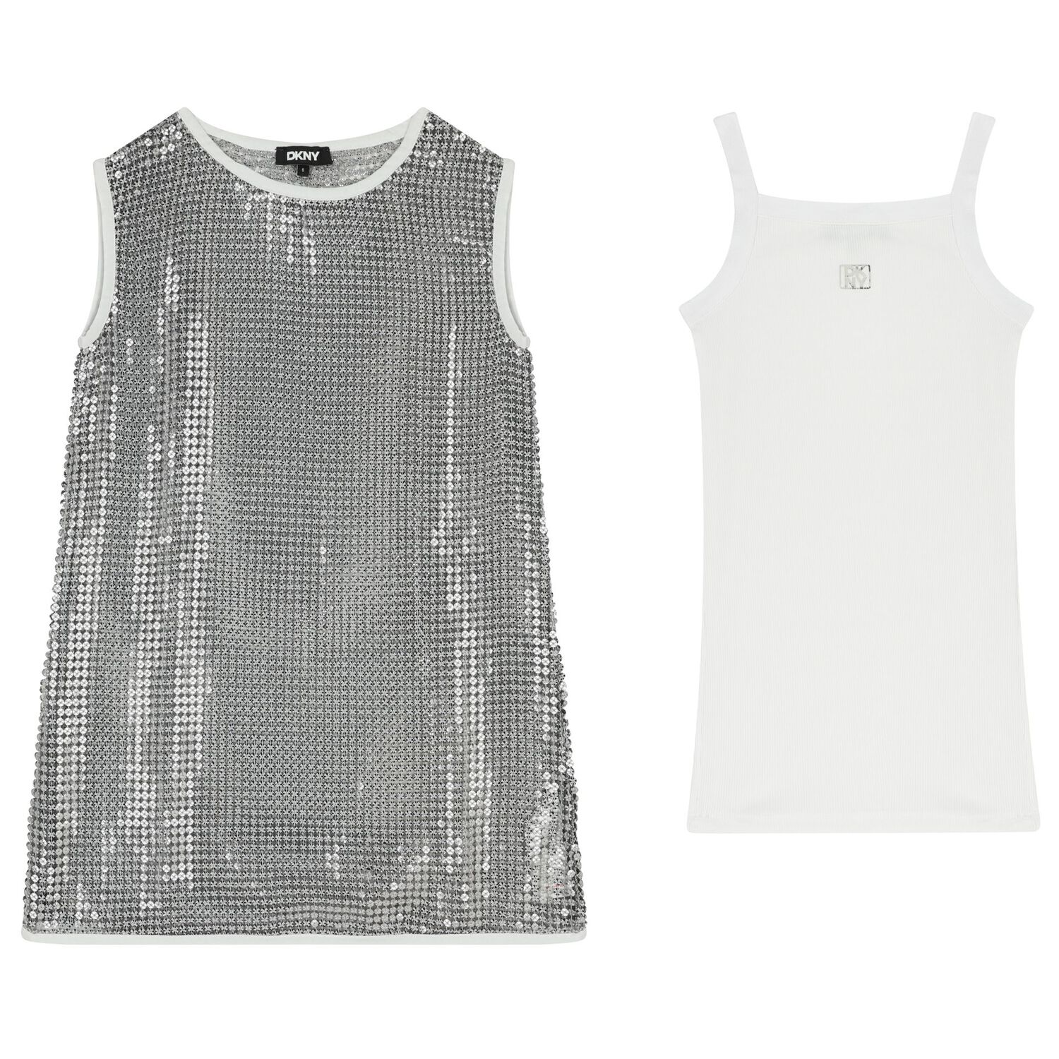 Girls Gold & White Logo Dress Set, 1, hi-res