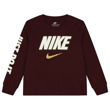 Boys Burgundy Logo Long Sleeve Top