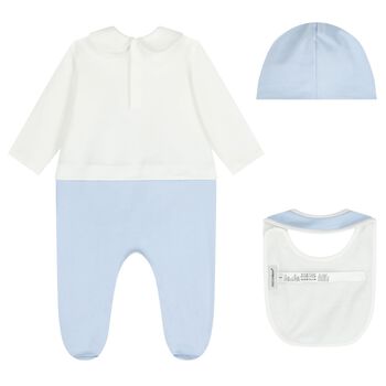 Baby Boys White & Blue Leopard Babygrow Gift Set