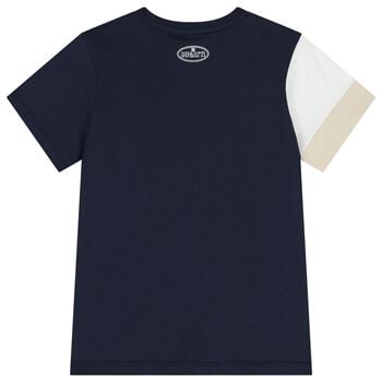 Boys Navy Blue, White & Beige Logo T-Shirt