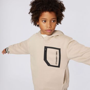 Boys Beige Logo Hooded Top