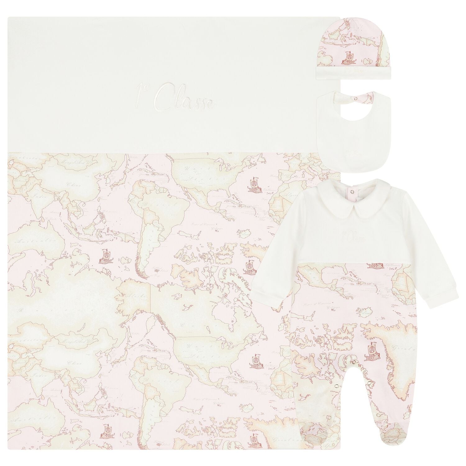 Baby Girls Ivory, Beige & Pink Geo Map Babygrow Gift Set, 1, hi-res
