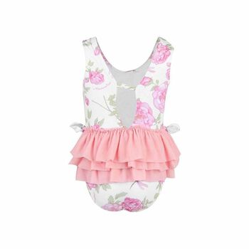 Younger Girls White & Pink Printed Swimsuit