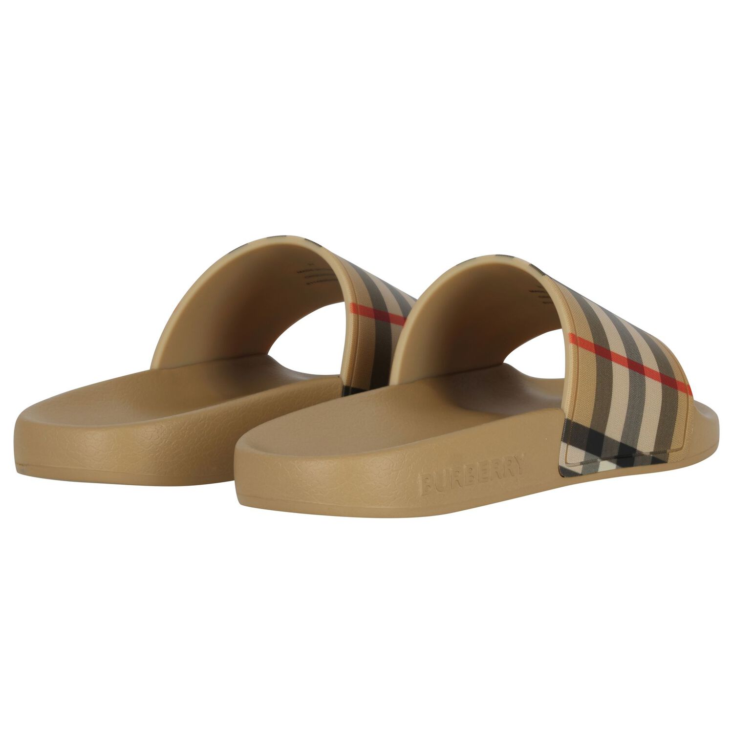 Beige Burberry Check Sliders, 1, hi-res