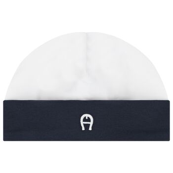 Aigner Baby Boys White & Navy Blue Logo Hat, 3 Baby Boys White & Navy Blue Logo Hat