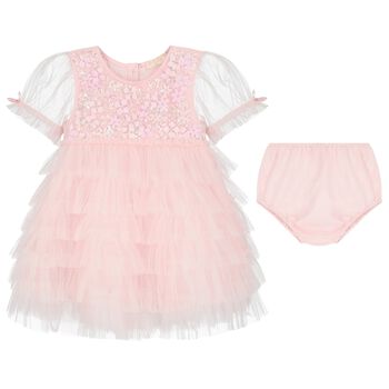 Baby Girls Pink Embellished Tulle Dress Set