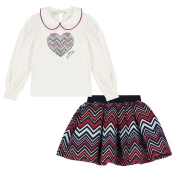 Girls Multi-Coloured Zig Zag Skirt Set