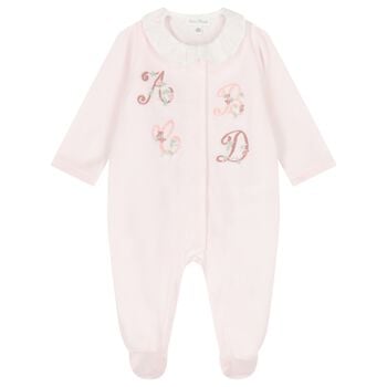 Baby Girls Pink Embroidered Floral Babygrow