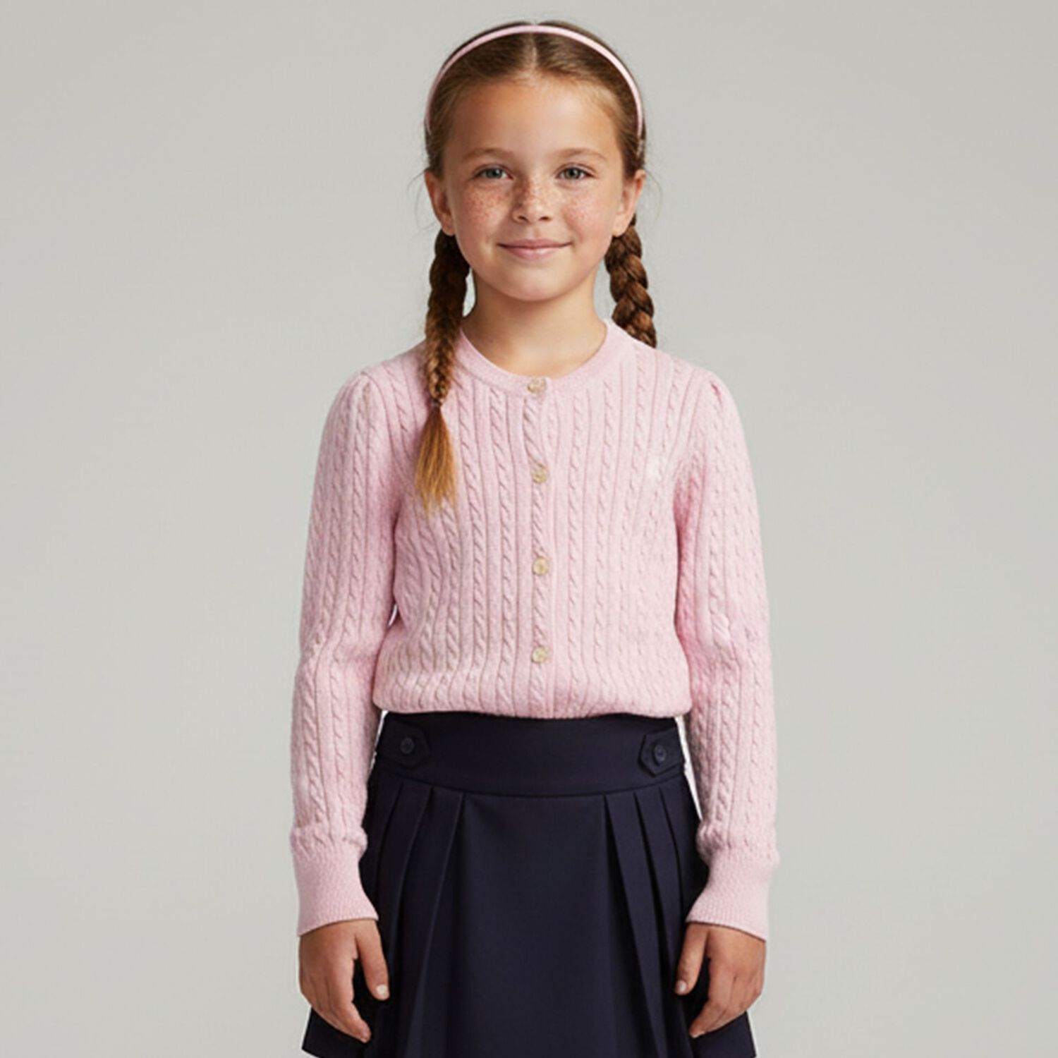 Girls Pink Cable Knit Cardigan, 1, hi-res