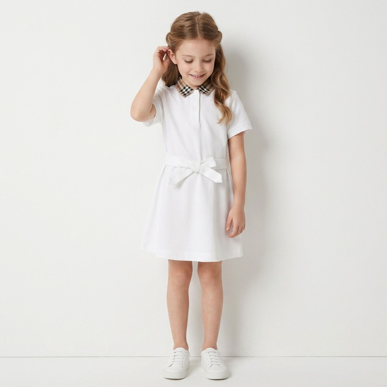 Girls White Logo Polo Dress, 1, hi-res