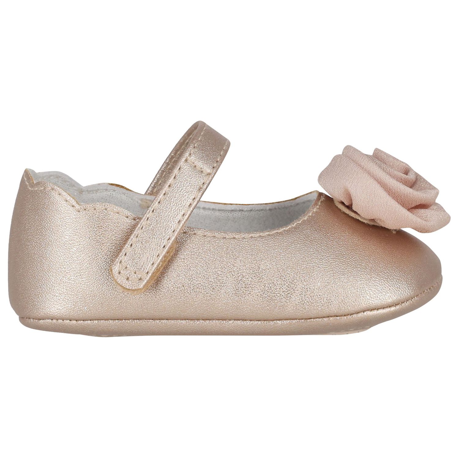 Baby Girls Gold Flower Pre Walker Shoes, 4, hi-res
