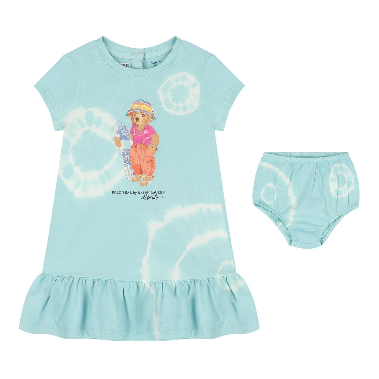 Baby Girls Blue Teddy Bear Dress Set, 1, hi-res