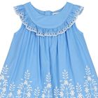 Younger Girls Blue & White Embroidered Dress, 1, hi-res