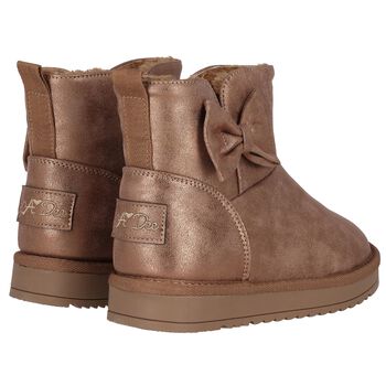 Girls Metallic Gold Faux Leather Bow Boots