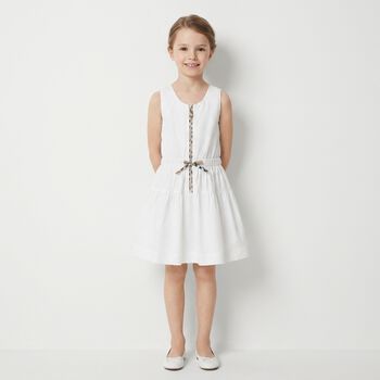 Girls White Check Sleeveless Dress