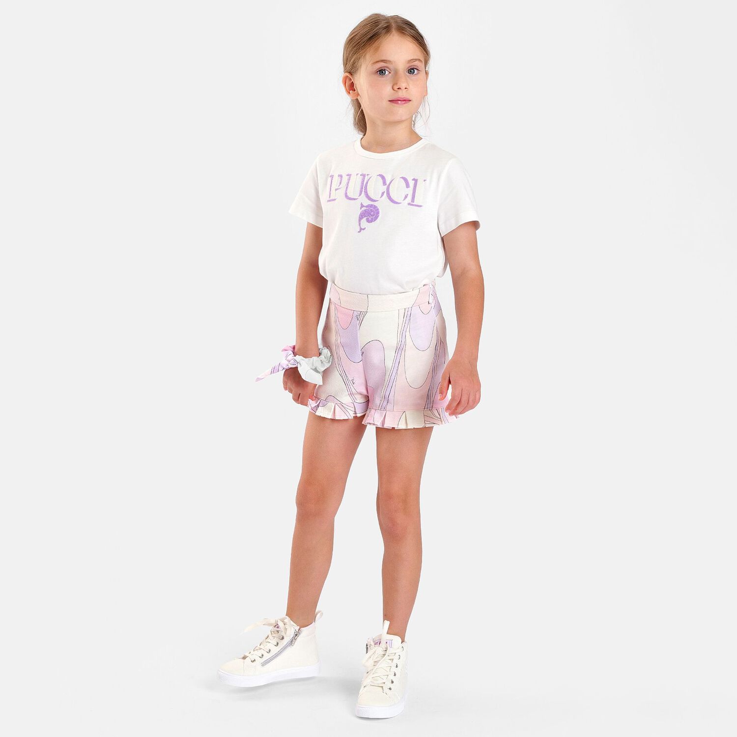 Girls Pink & White Iride Shorts, 1, hi-res