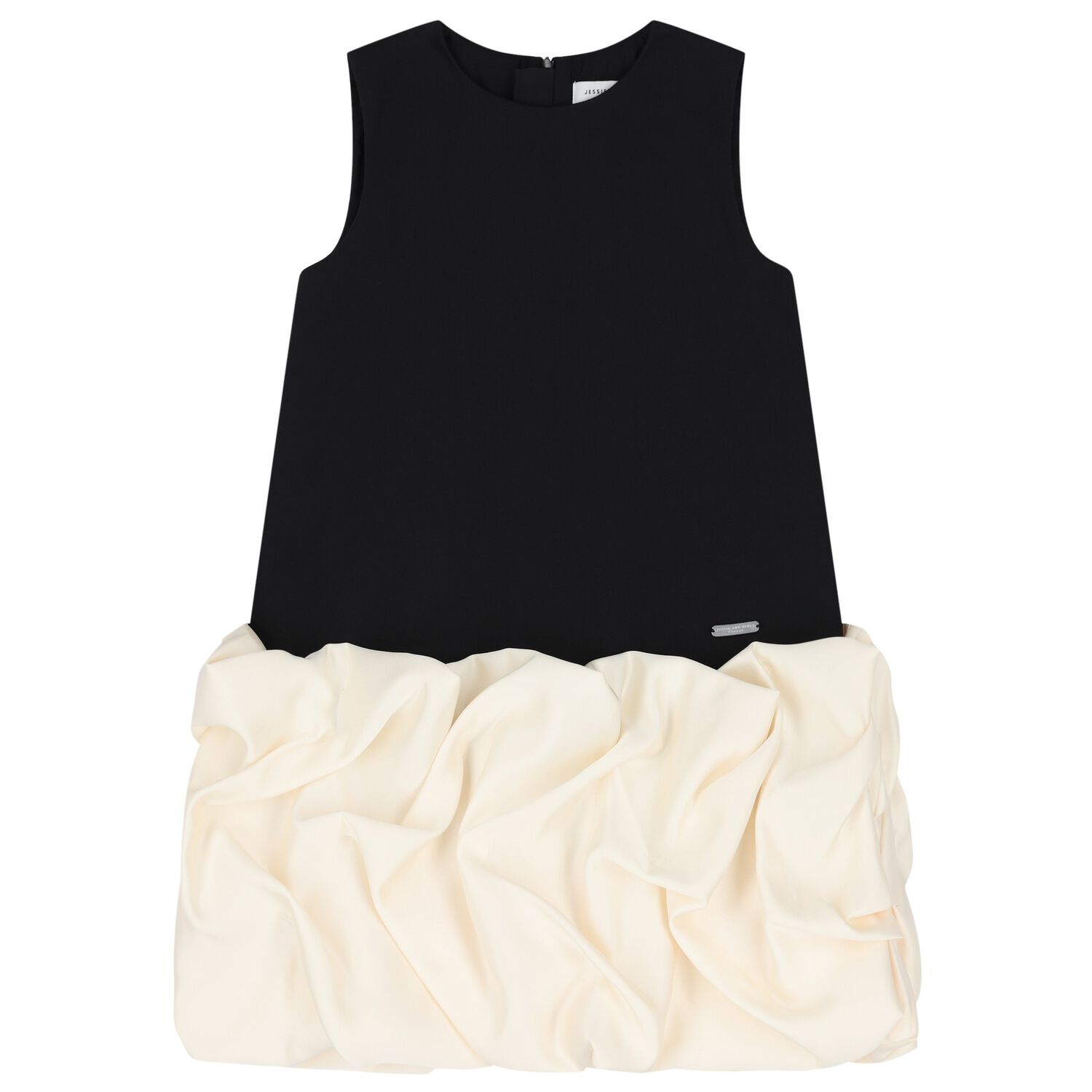 Girls Black & Ivory Ruffle Hem Dress, 1, hi-res