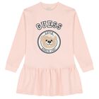 Girls Pink Teddy Bear Logo Dress, 2, hi-res