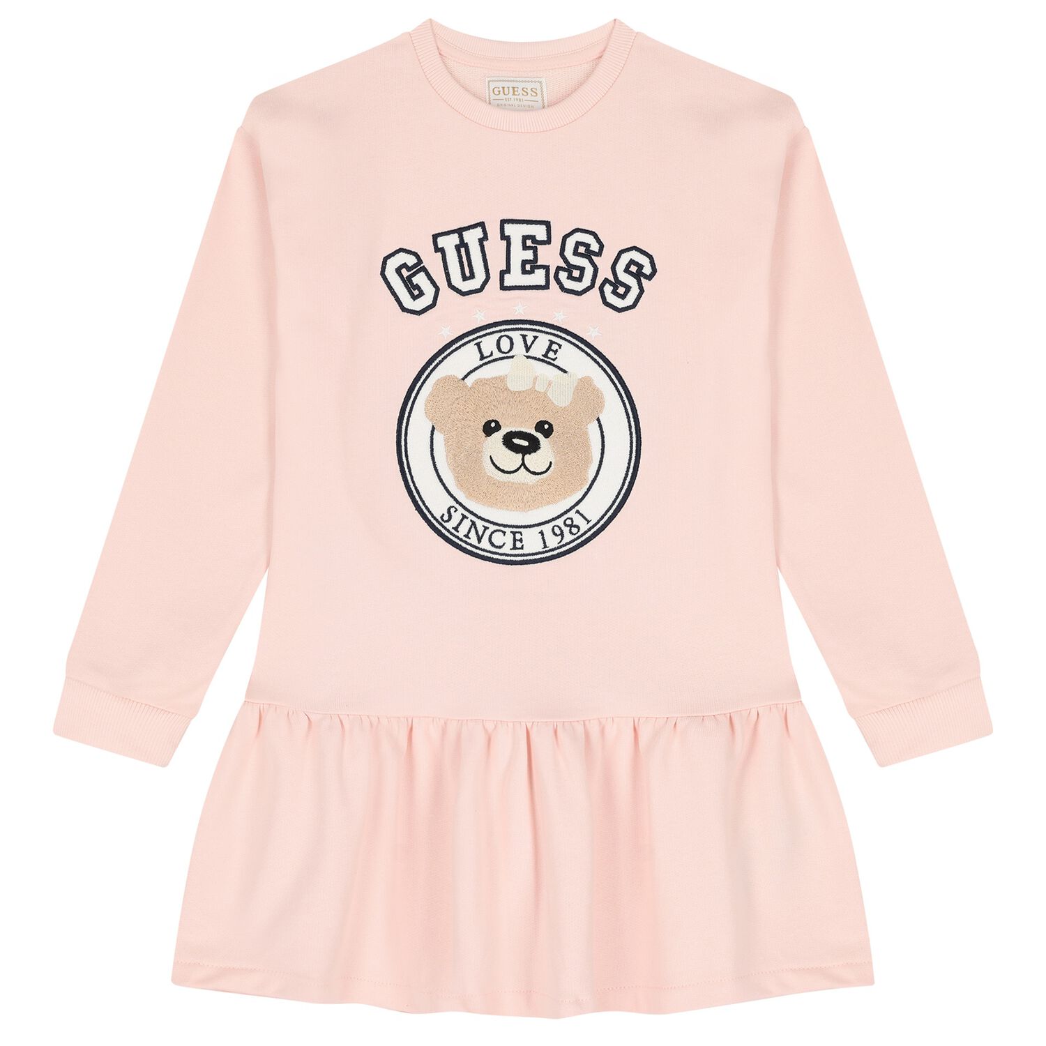 Girls Pink Teddy Bear Logo Dress, 2, hi-res