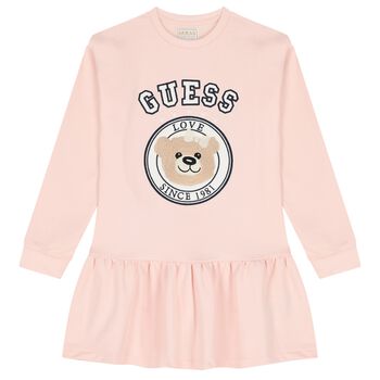 Girls Pink Teddy Bear Logo Dress
