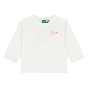 Younger Girls Ivory Floral Logo Long Sleeve Top