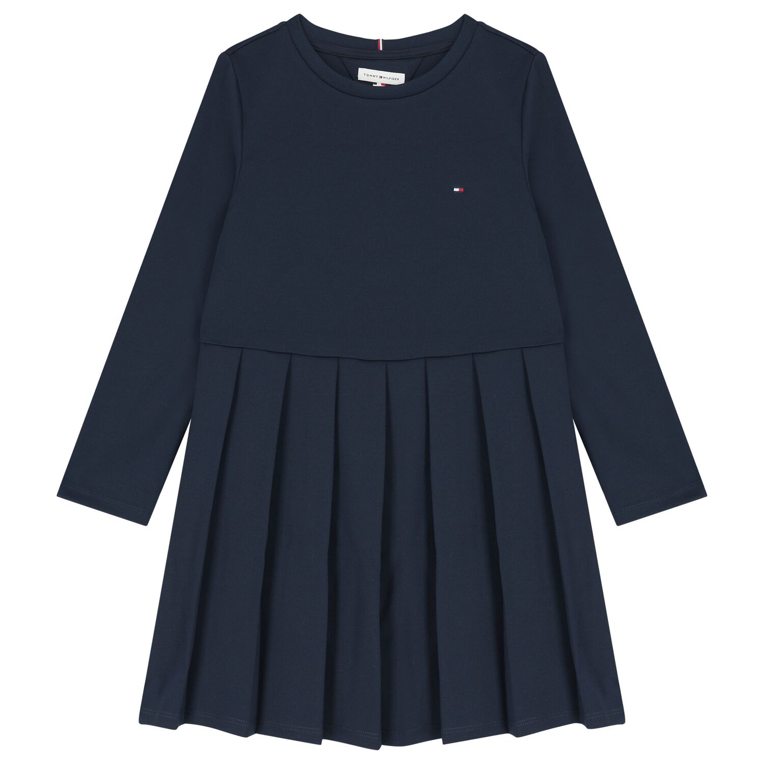 Girls Navy Blue Logo Pleated Dress, 1, hi-res