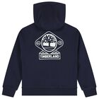 Boys Navy Blue Logo Hooded Zip Up Top, 2, hi-res