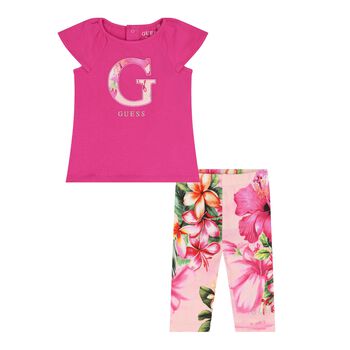 Baby Girls Pink Floral Logo Leggings Set