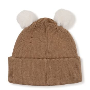 Beige Pom Pom Logo Baby Hat