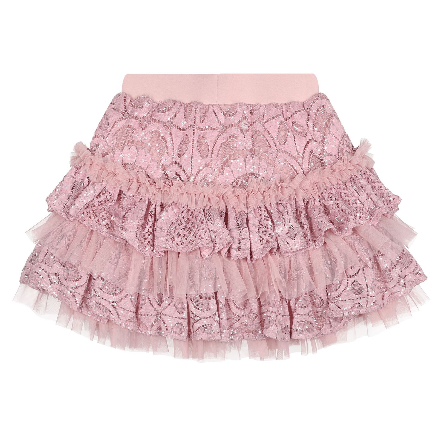 Girls Pink Lace Sequin Tiered Olivia Skirt, 2, hi-res