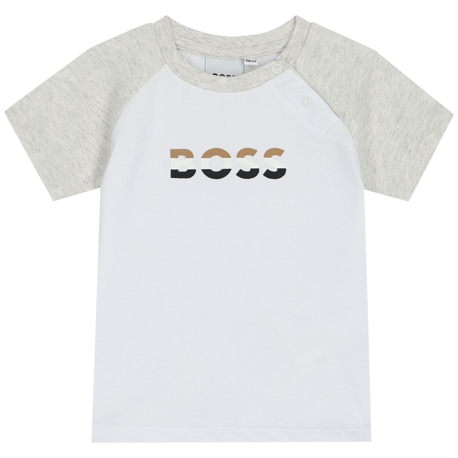 طقم شورت أولاد بالشعار باللون الابيض و الرمادي , 1, hi-res