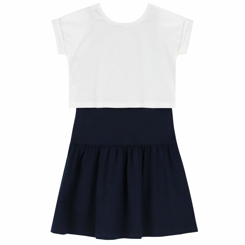 Girls Navy Blue & White Logo Dress Set, 1, hi-res image number null