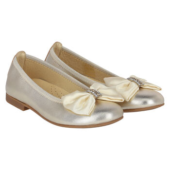 Girls Gold Bow Ballerina Shoes