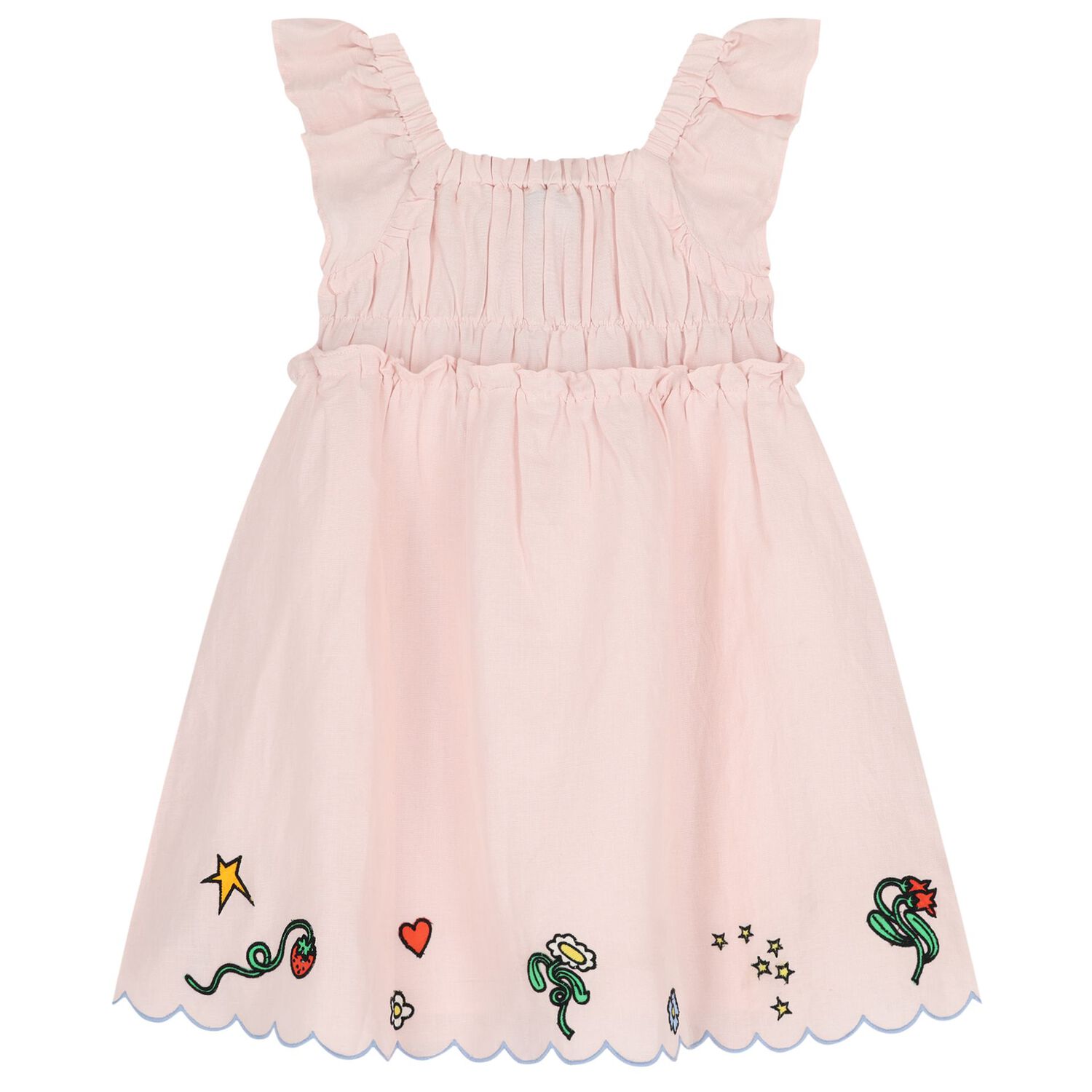 Girls Pink Floral Hem Dress, 1, hi-res