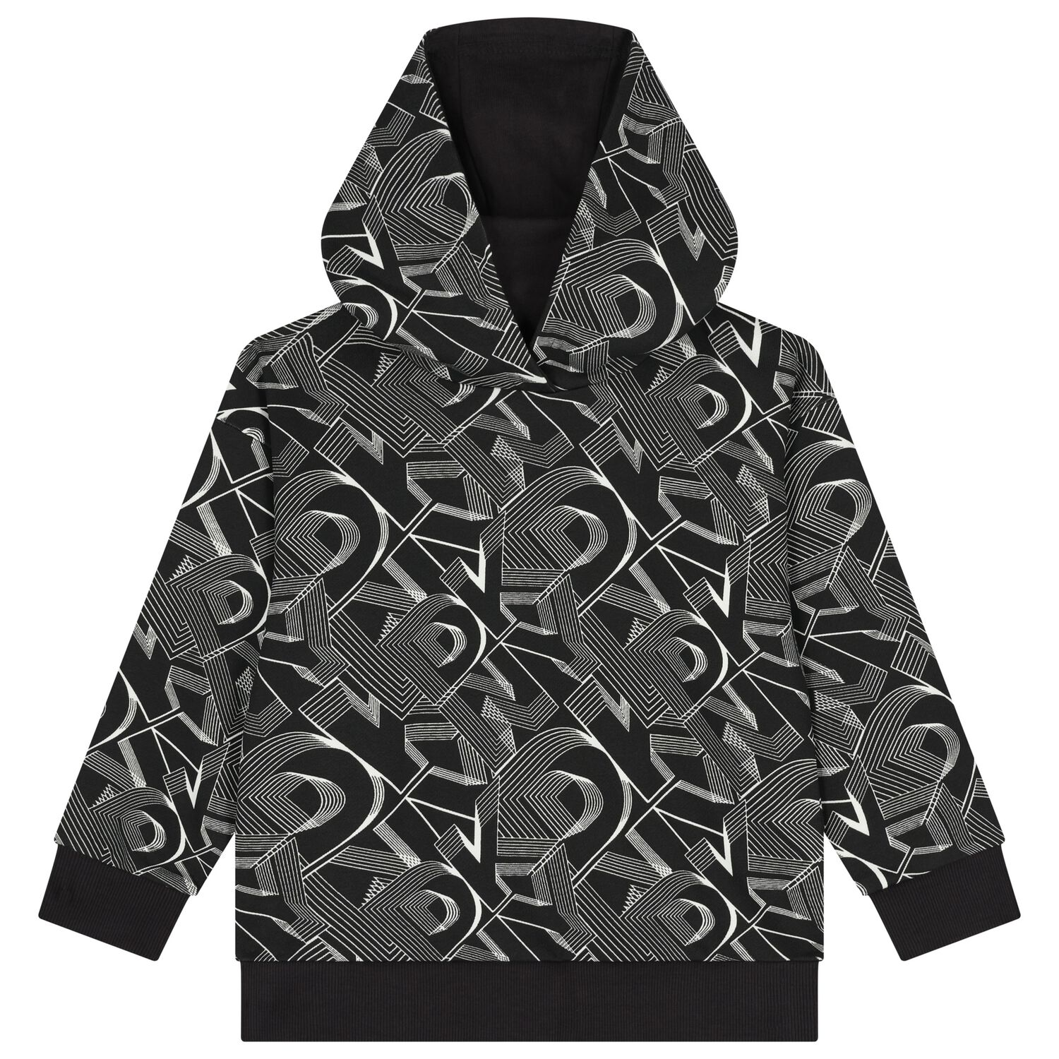 Boys Black & White Logo Hooded Top, 1, hi-res