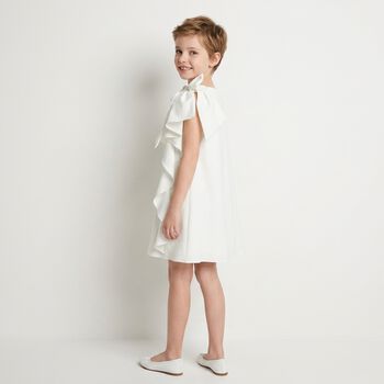 Girls Ivory Crepe Bow Dress 