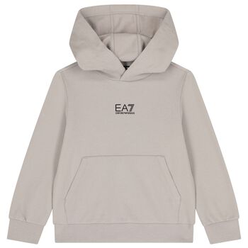 EA7 Emporio Armani Boys Beige Logo Hooded Top, 3 Boys Beige Logo Hooded Top