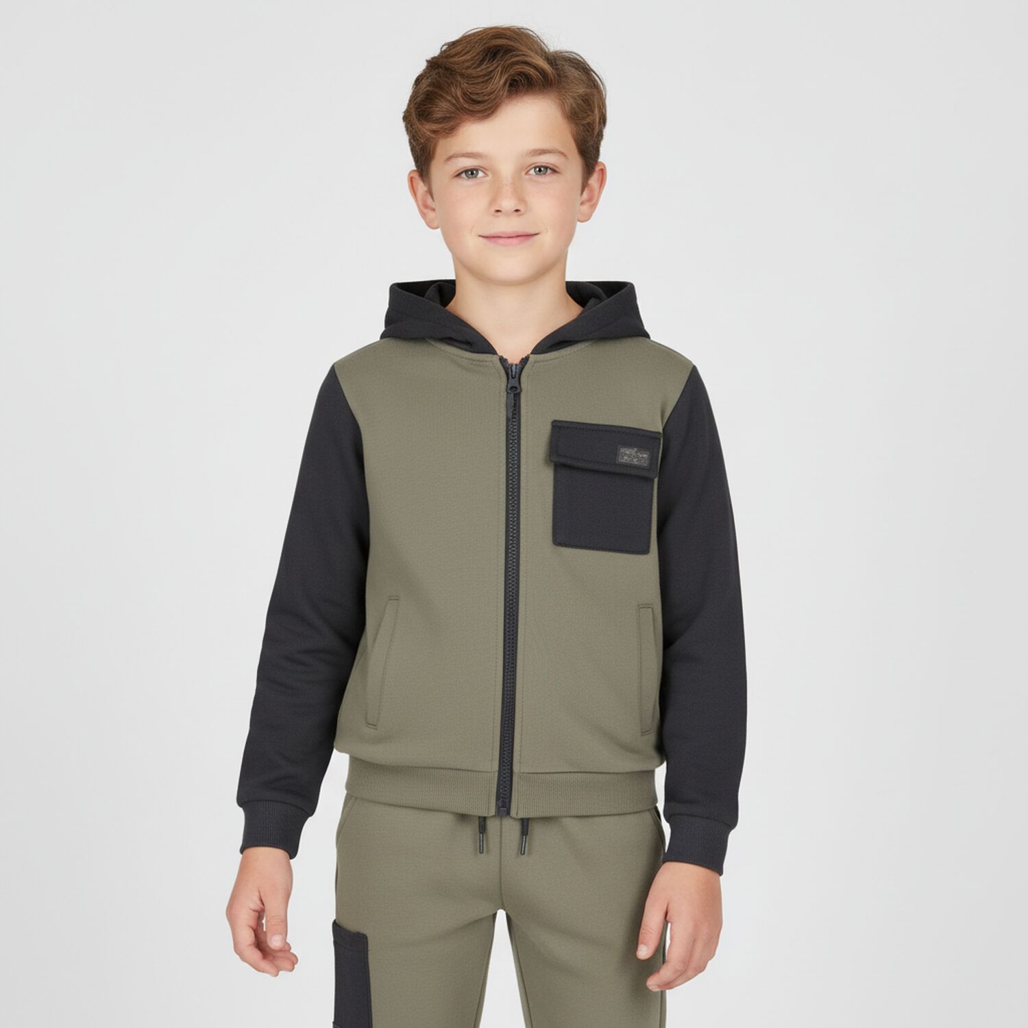 Boys Green & Grey Tracksuit Set ( 3 Piece ), 1, hi-res