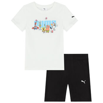 White & Black SpongeBob Logo Shorts Set