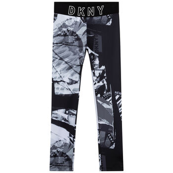 Girls Black & Grey Logo Leggings