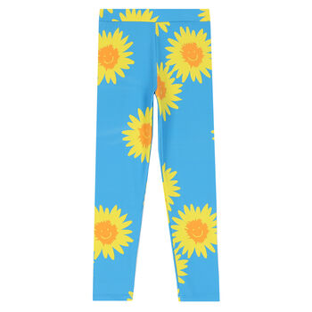 Girls Blue & Yellow Floral Leggings