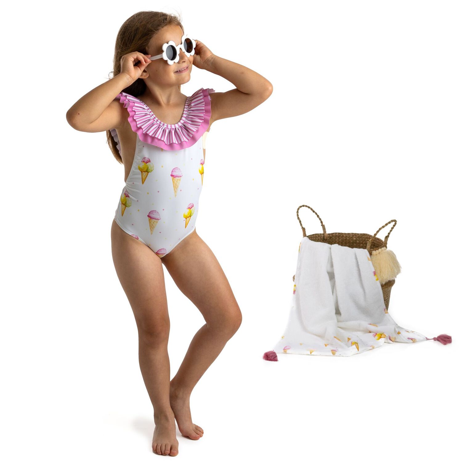 Girls White Ice Creams Swimsuit, 2, hi-res image number null