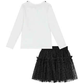 Girls White & Black Tulle Skirt Set